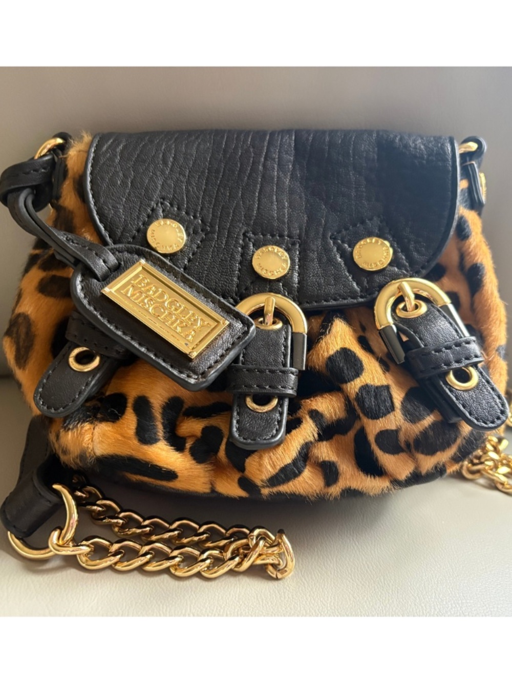 Badgley Mischka Leopard Adjustable Chain Shoulder Bag